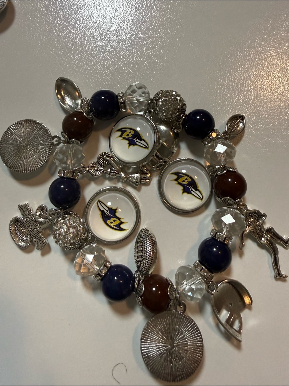 Hand Crafted Navy, Silver and Brown Charm Bracelet